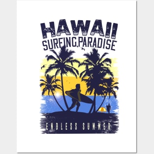 Hawaii surfing paradise endless summer ,Surfing Hawaii  Vacation Palm Trees Tropical Posters and Art